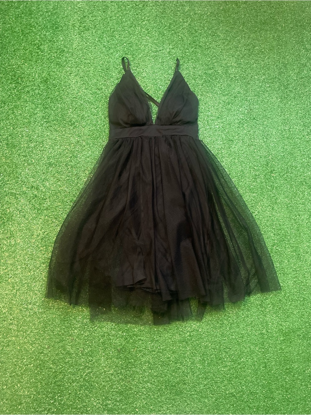 Haute Monde Black Mesh V-Neck Mini Dress